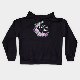 Cat mom watercolor floral Design Kids Hoodie